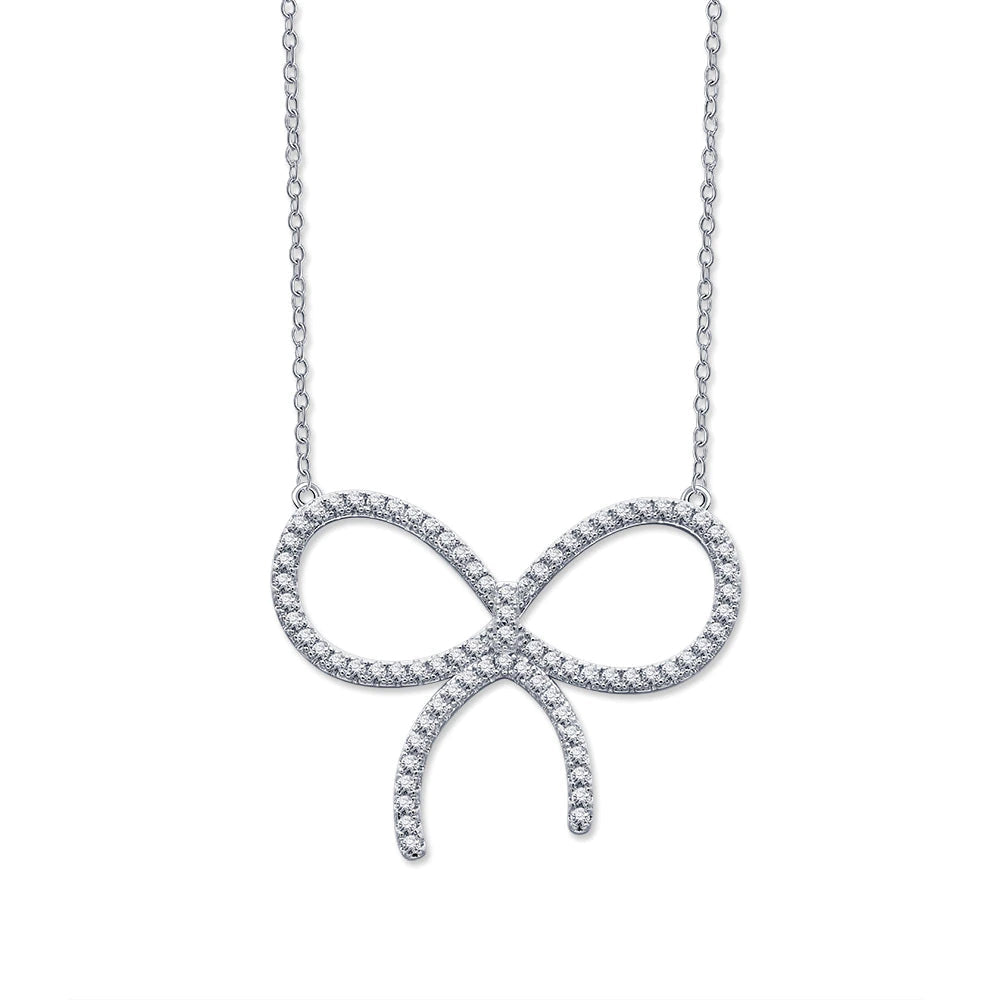 [Resenara Jewelry]CLAW SET RHODIUM PLATED BOW NECKLACE