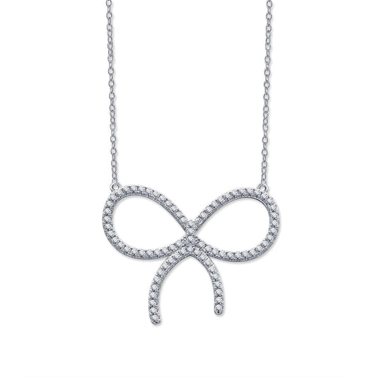 [Resenara Jewelry]CLAW SET RHODIUM PLATED BOW NECKLACE