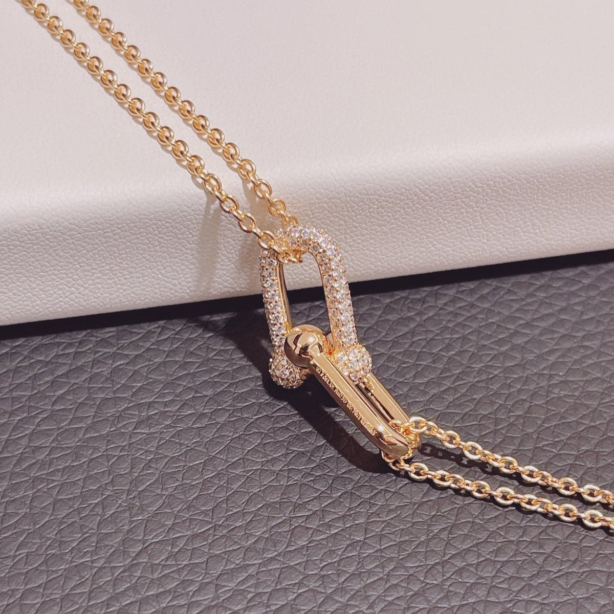 [Resenara Jewelry]HARDWEAR DOUBLE LINK PEDANT PINK GOLD DIAMOND NECKLACE