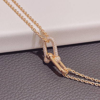 [Resenara Jewelry]HARDWEAR DOUBLE LINK PEDANT PINK GOLD DIAMOND NECKLACE