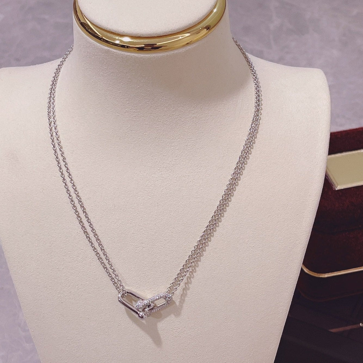 [Resenara Jewelry]HARDWEAR DOUBLE LINK PEDANT SILVER DIAMOND NECKLACE