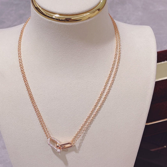 [Resenara Jewelry]HARDWEAR DOUBLE LINK PEDANT PINK GOLD DIAMOND NECKLACE