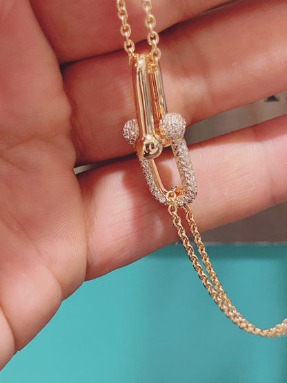 [Resenara Jewelry]HARDWEAR DOUBLE LINK PEDANT PINK GOLD DIAMOND NECKLACE