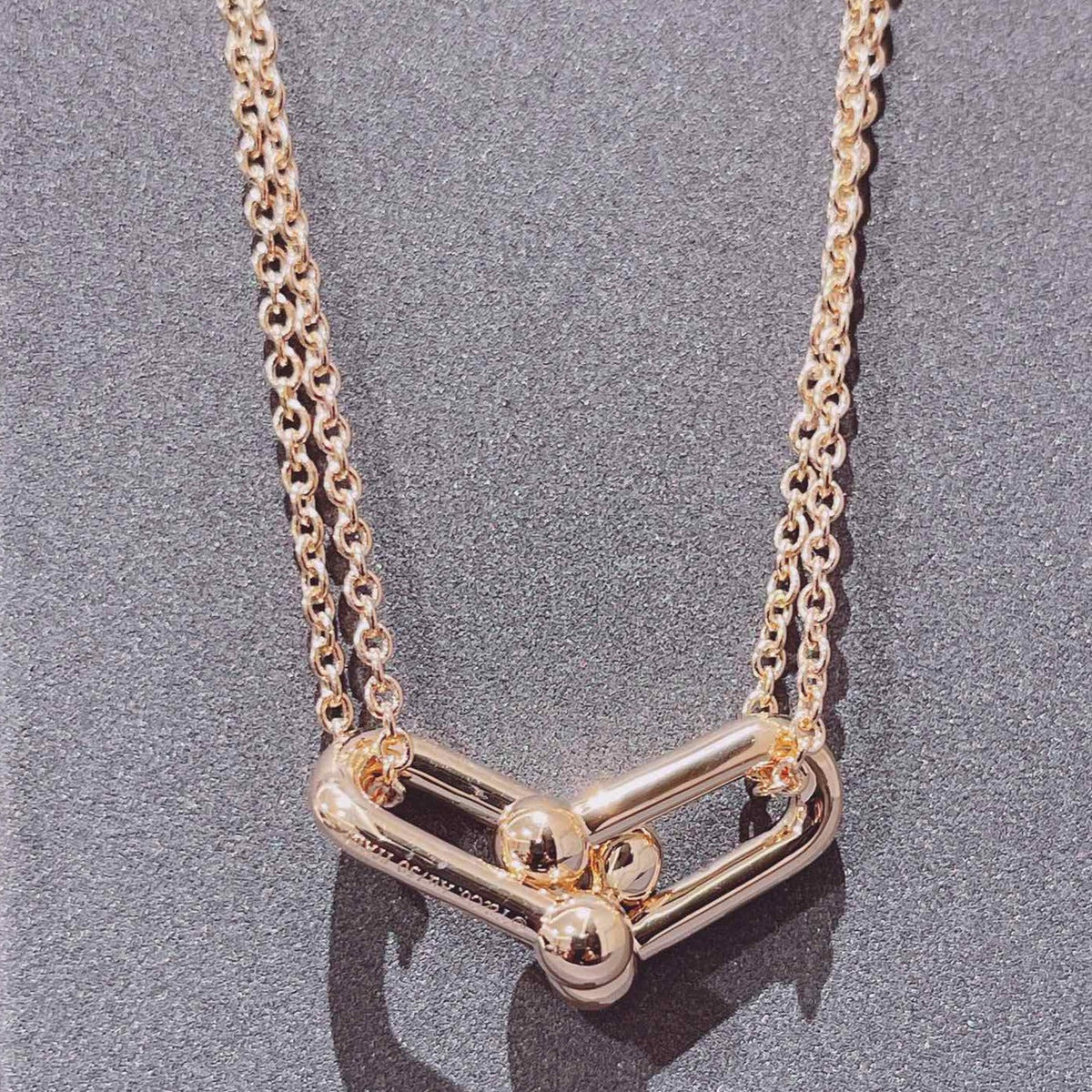 [Resenara Jewelry]HARDWEAR DOUBLE LINK PEDANT PINK GOLD NECKLACE