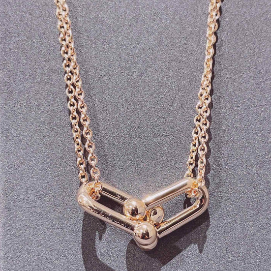 [Resenara Jewelry]HARDWEAR DOUBLE LINK PEDANT PINK GOLD NECKLACE