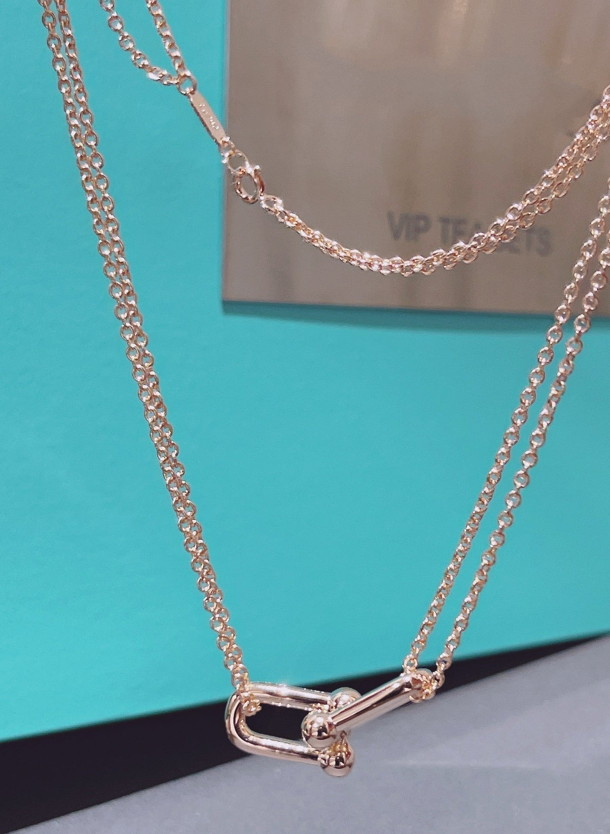 [Resenara Jewelry]HARDWEAR DOUBLE LINK PEDANT PINK GOLD NECKLACE