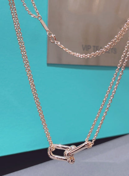 [Resenara Jewelry]HARDWEAR DOUBLE LINK PEDANT PINK GOLD NECKLACE