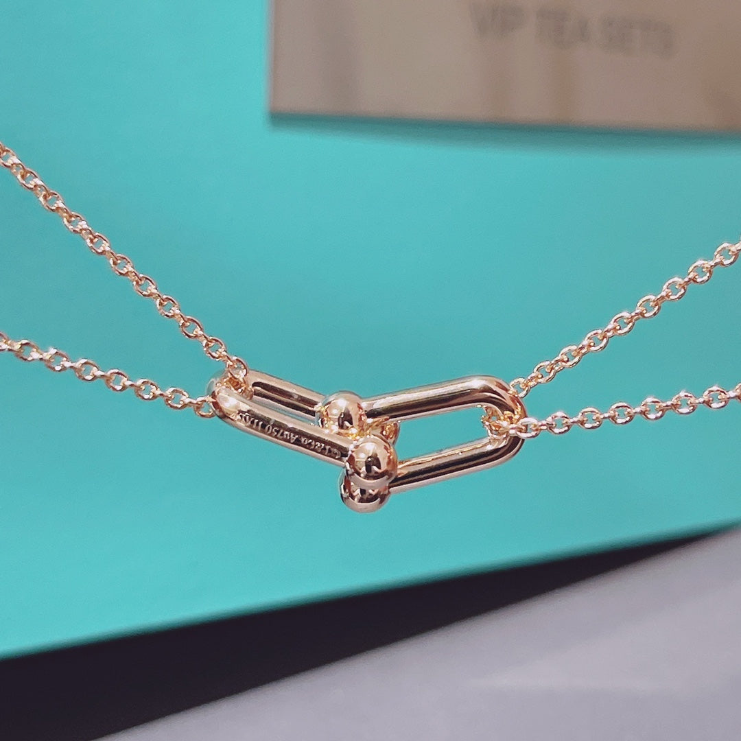 [Resenara Jewelry]HARDWEAR DOUBLE LINK PEDANT PINK GOLD NECKLACE