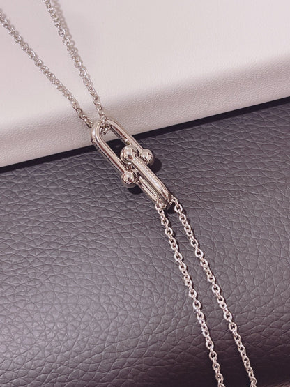 [Resenara Jewelry]HARDWEAR DOUBLE LINK PEDANT SILVER NECKLACE