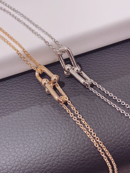 [Resenara Jewelry]HARDWEAR DOUBLE LINK PEDANT PINK GOLD NECKLACE