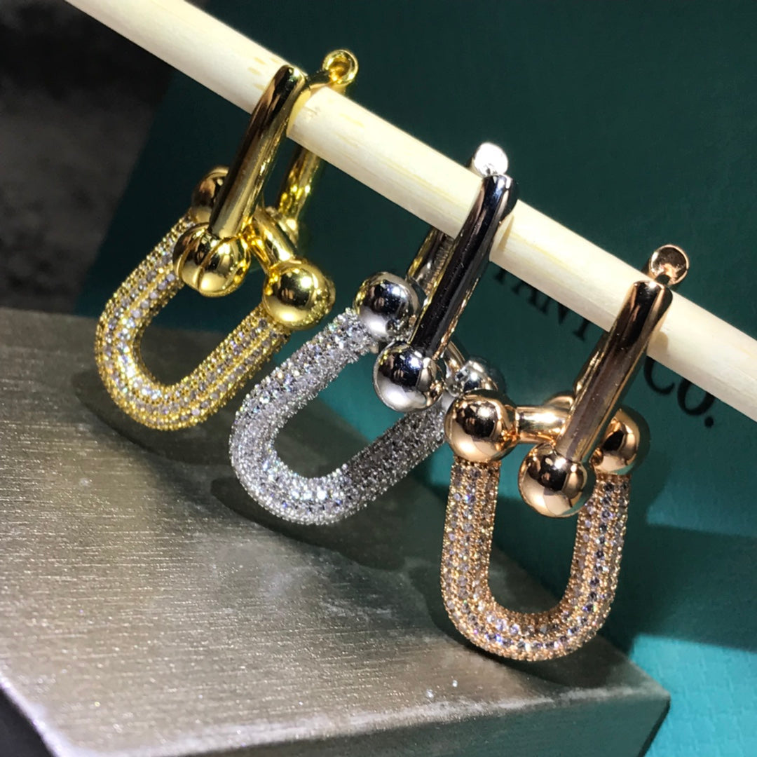 [Resenara Jewelry]HARDWARE DROP EARRINGS DOUBLE LINK DIAMOND