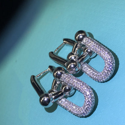 [Resenara Jewelry]HARDWARE DROP EARRINGS DOUBLE LINK DIAMOND