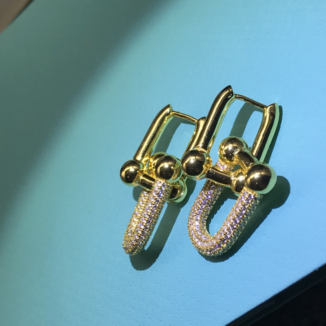 [Resenara Jewelry]HARDWARE DROP EARRINGS DOUBLE LINK DIAMOND