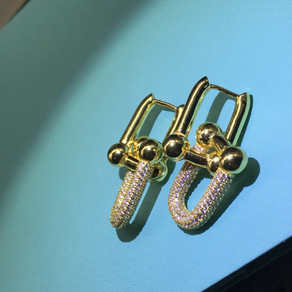 [Resenara Jewelry]HARDWARE DROP EARRINGS DOUBLE LINK DIAMOND