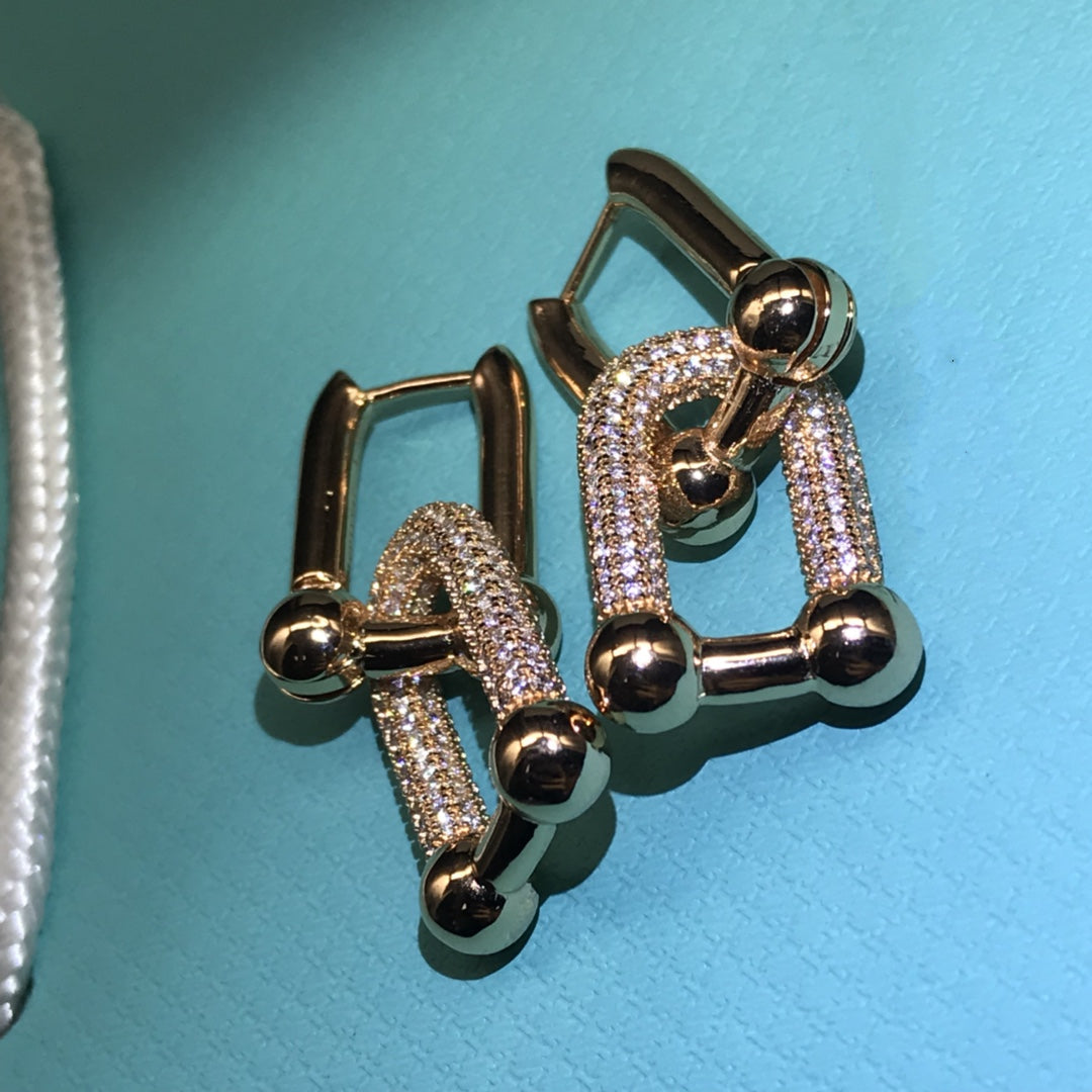 [Resenara Jewelry]HARDWARE DROP EARRINGS DOUBLE LINK DIAMOND