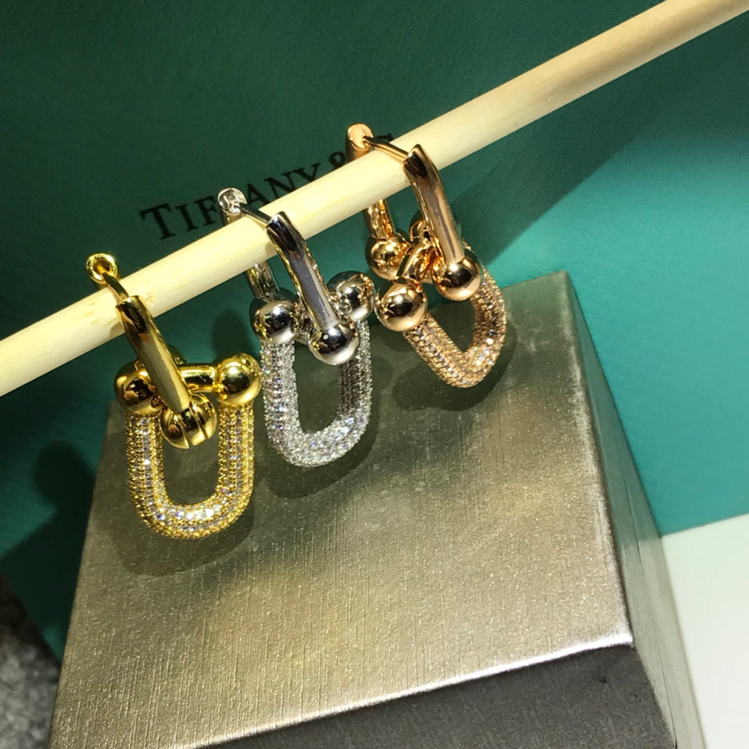 [Resenara Jewelry]HARDWARE DROP EARRINGS DOUBLE LINK DIAMOND