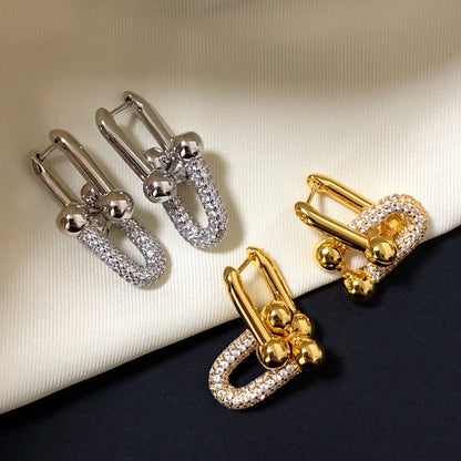 [Resenara Jewelry]HARDWARE DROP EARRINGS DOUBLE LINK DIAMOND