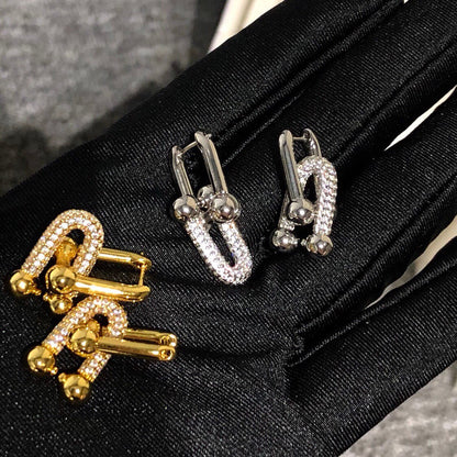 [Resenara Jewelry]HARDWARE DROP EARRINGS DOUBLE LINK DIAMOND