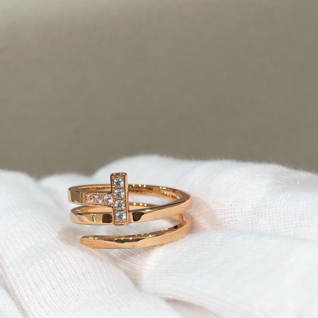 [Resenara Jewelry]T WIRE DOUBLE ROWS RING PINK GOLD