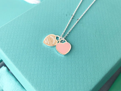[Resenara Jewelry]DOUBLE HEART PEDANT SILVER NECKLACE