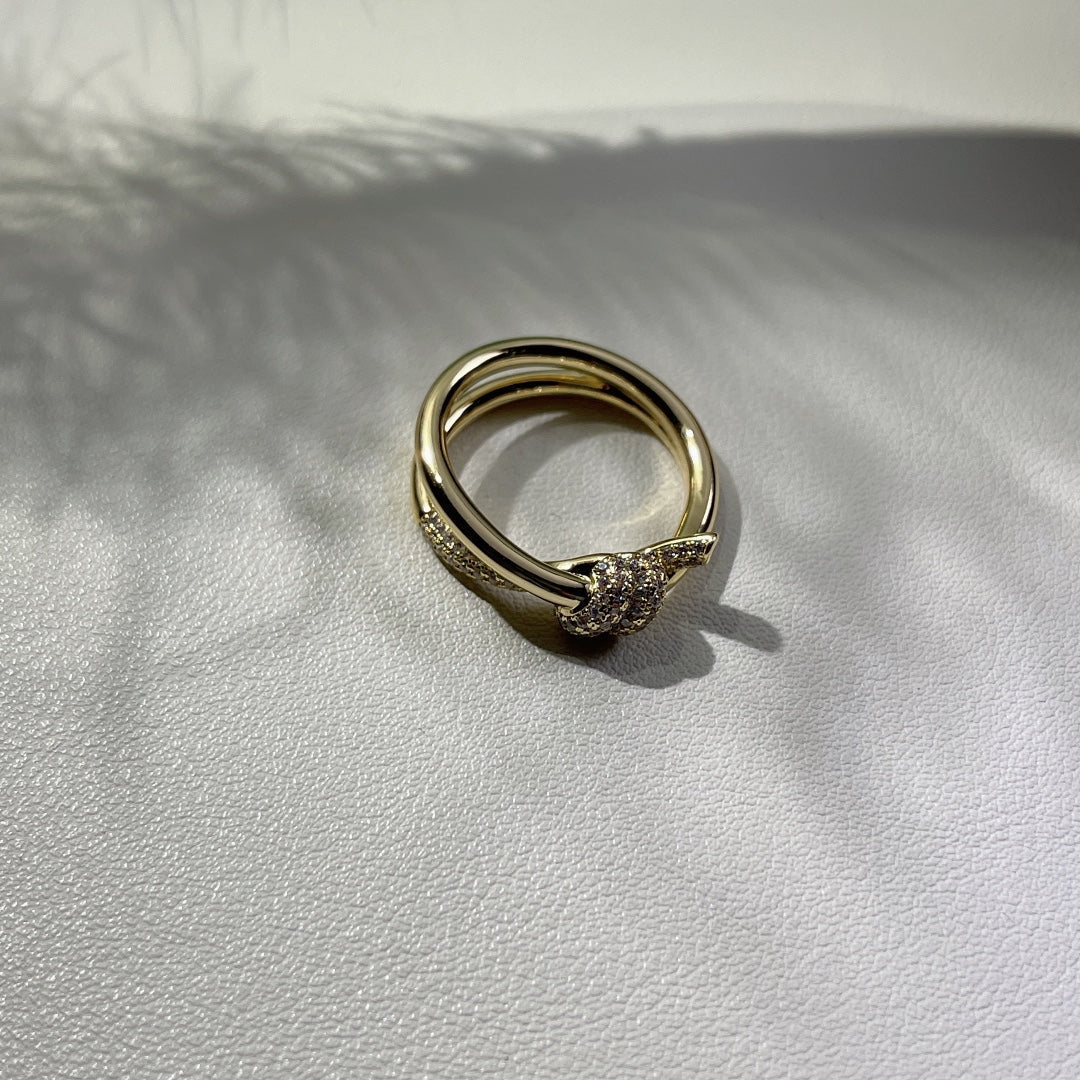 [Resenara Jewelry]KNOT RING DOUBLE ROW GOLD DIAMOND