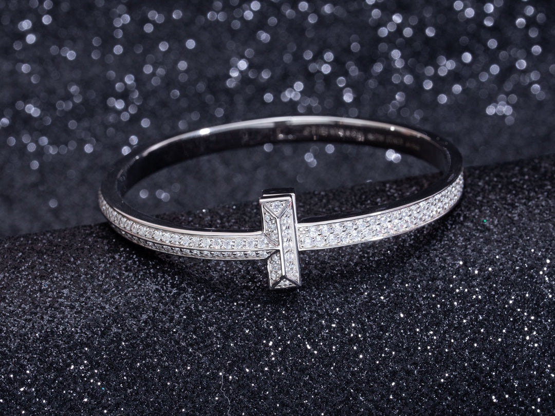 [Resenara Jewelry]WIDE DIAMONDS HINGED BANGLE SILVER