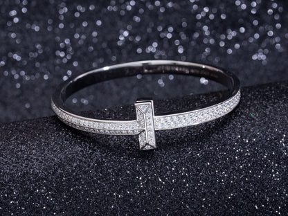 [Resenara Jewelry]WIDE DIAMONDS HINGED BANGLE SILVER