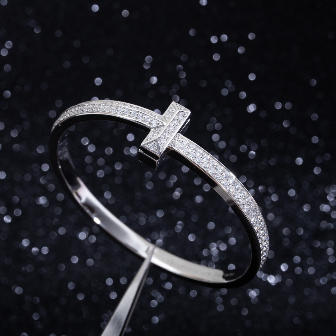 [Resenara Jewelry]WIDE DIAMONDS HINGED BANGLE SILVER