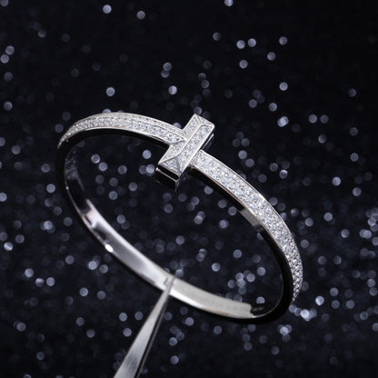 [Resenara Jewelry]WIDE DIAMONDS HINGED BANGLE SILVER