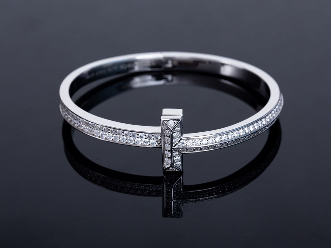 [Resenara Jewelry]WIDE DIAMONDS HINGED BANGLE SILVER