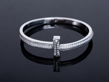 [Resenara Jewelry]WIDE DIAMONDS HINGED BANGLE SILVER