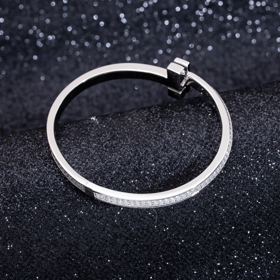 [Resenara Jewelry]WIDE DIAMONDS HINGED BANGLE SILVER