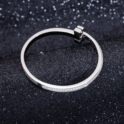 [Resenara Jewelry]WIDE DIAMONDS HINGED BANGLE SILVER
