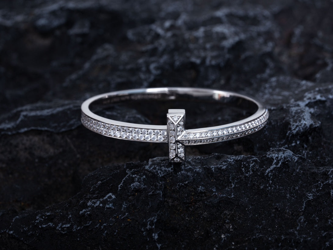 [Resenara Jewelry]WIDE DIAMONDS HINGED BANGLE SILVER