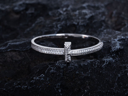 [Resenara Jewelry]WIDE DIAMONDS HINGED BANGLE SILVER