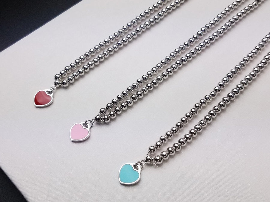 [Resenara Jewelry]HEART PEDANT SILVER BALL CHAIN NECKLACE