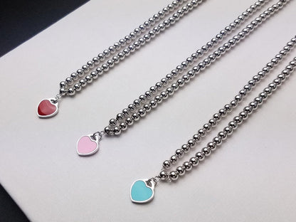 [Resenara Jewelry]HEART PEDANT SILVER BALL CHAIN NECKLACE