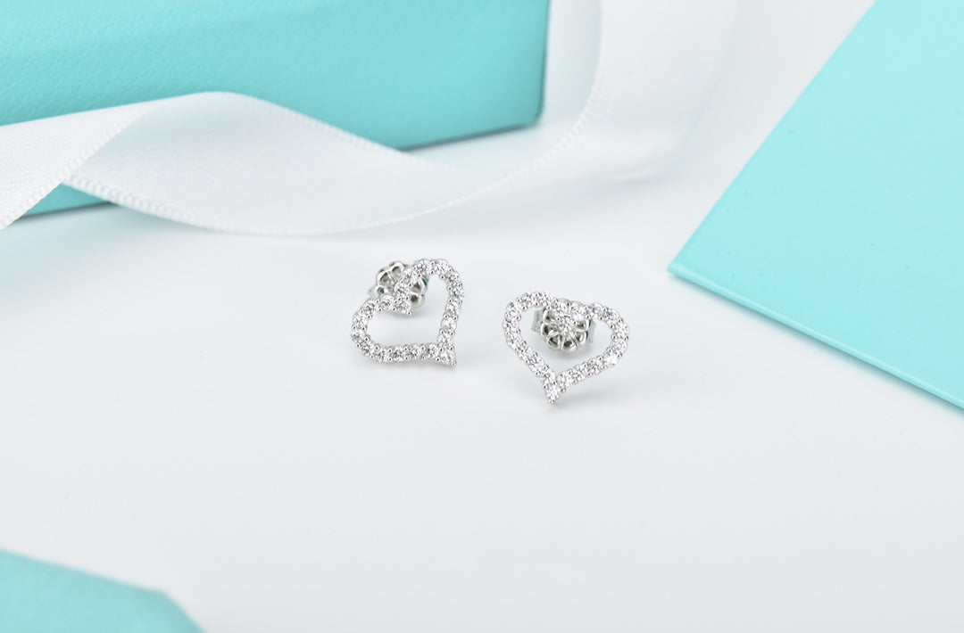 [Resenara Jewelry]OPEN HEART STUD DIAMOND EARRINGS