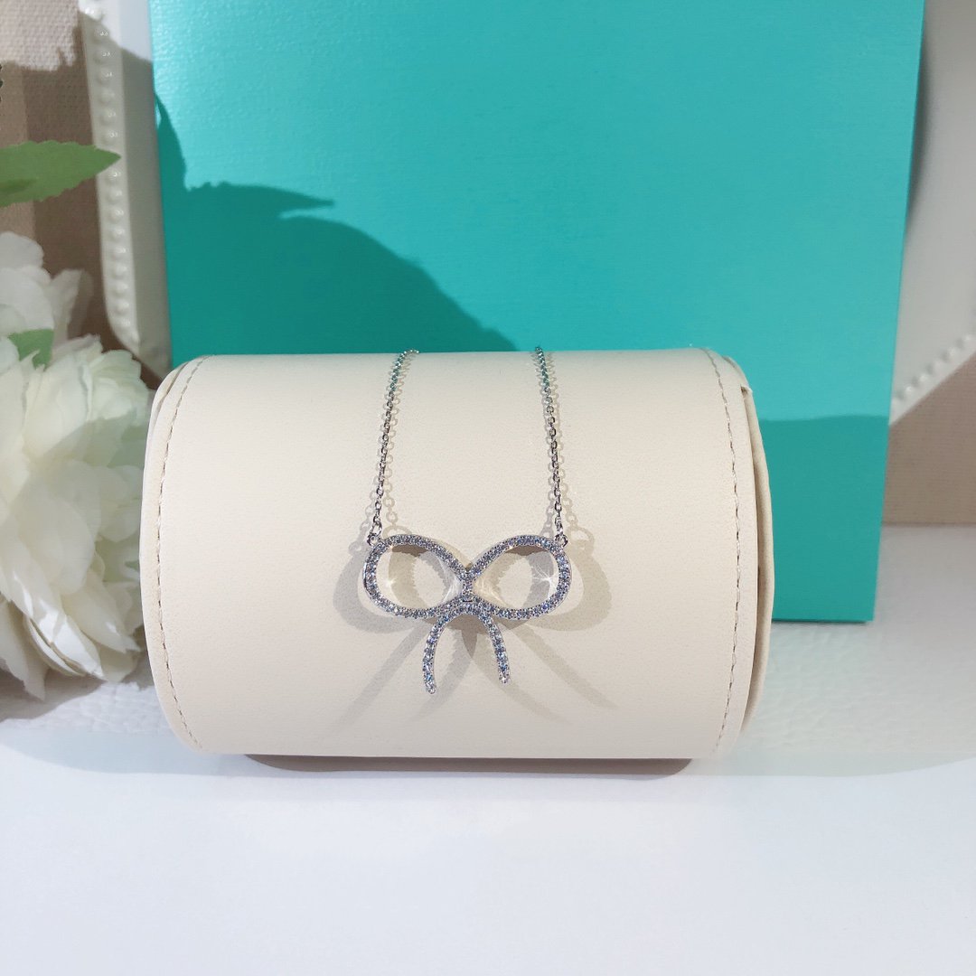 [Resenara Jewelry]CLAW SET RHODIUM PLATED BOW NECKLACE