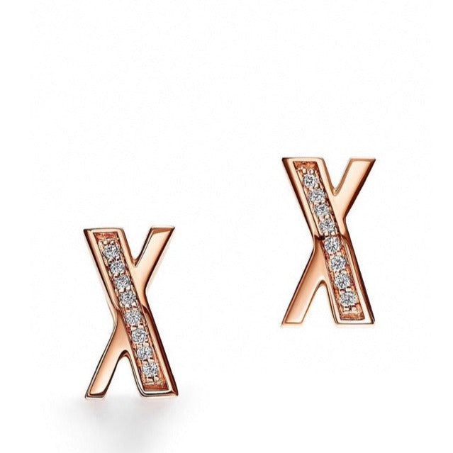 [Resenara Jewelry]X EARRINGS ROSE GOLD DIAMONDS