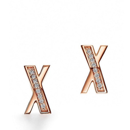 [Resenara Jewelry]X EARRINGS ROSE GOLD DIAMONDS
