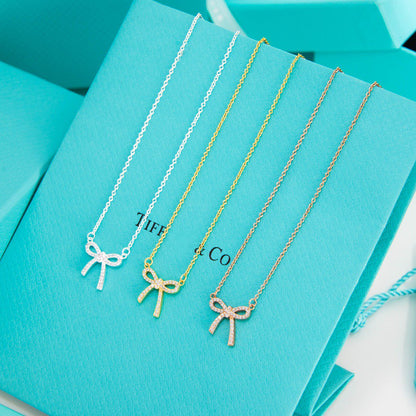 [Resenara Jewelry]RIBBON NECKLACE BOW PENDANT DIAMOND CHARM CHAIN