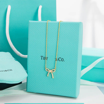 [Resenara Jewelry]RIBBON NECKLACE BOW PENDANT DIAMOND CHARM CHAIN