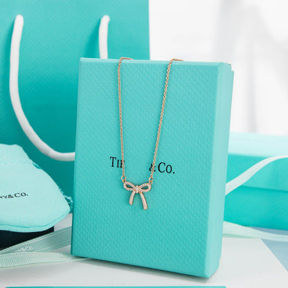 [Resenara Jewelry]RIBBON NECKLACE BOW PENDANT DIAMOND CHARM CHAIN