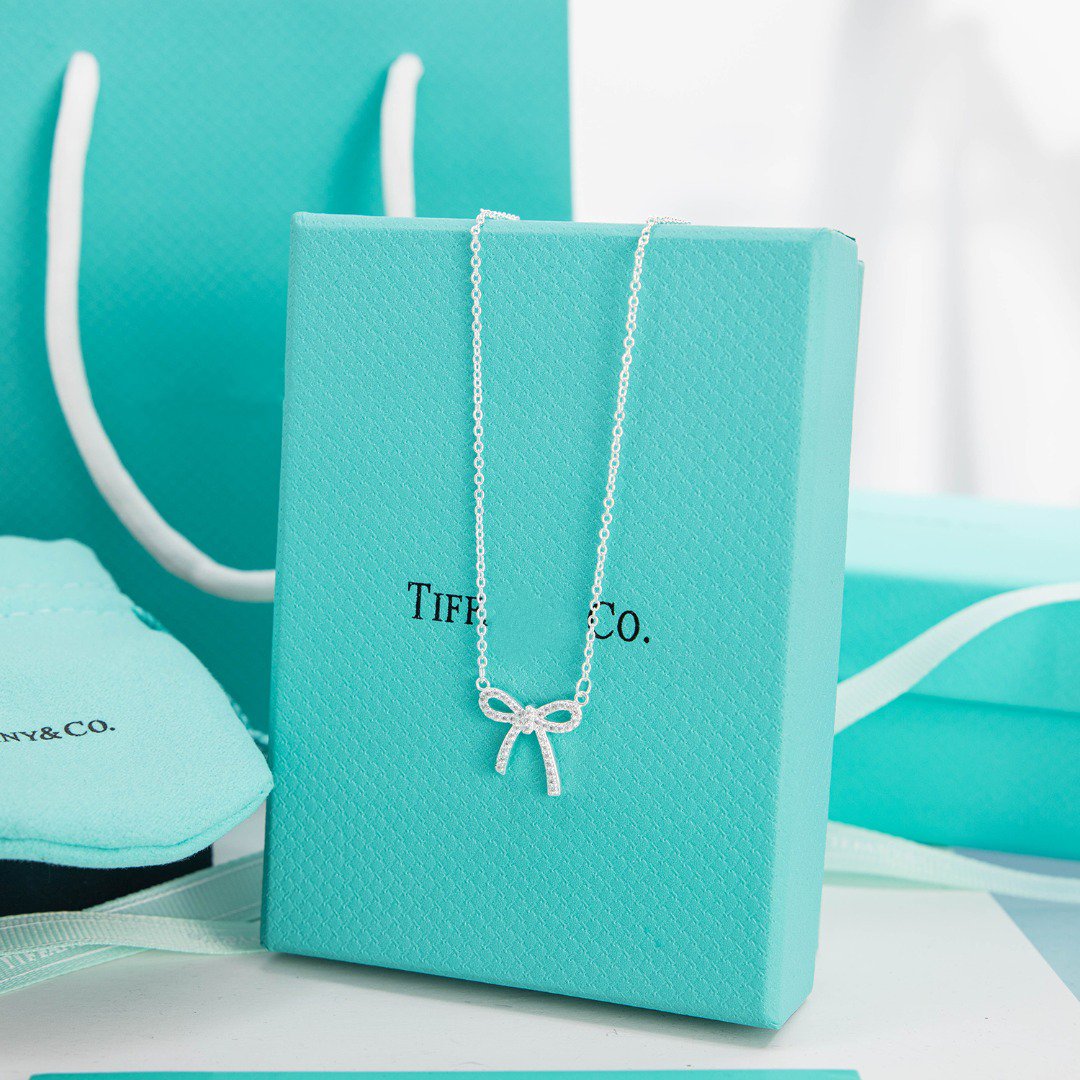[Resenara Jewelry]RIBBON NECKLACE BOW PENDANT DIAMOND CHARM CHAIN