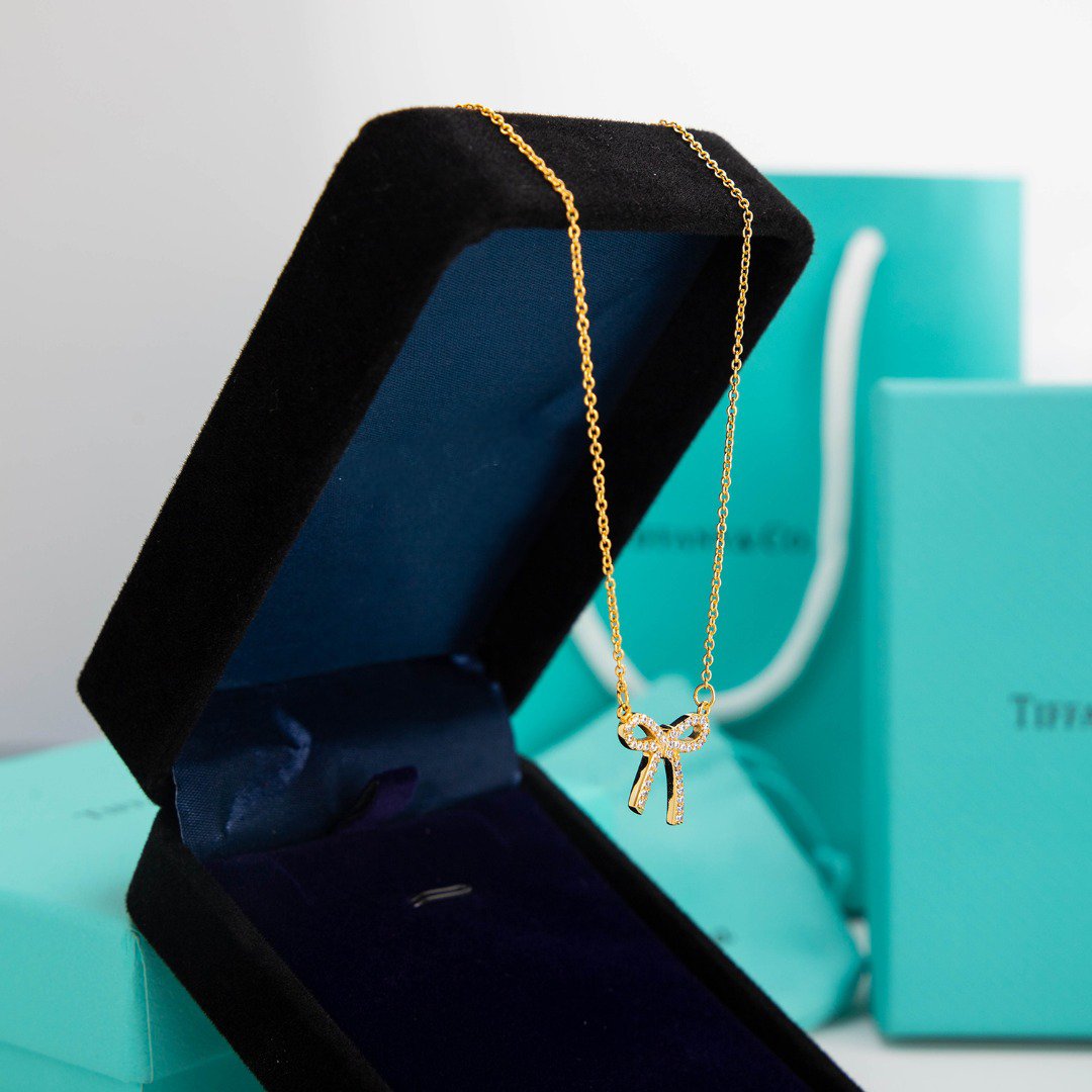 [Resenara Jewelry]RIBBON NECKLACE BOW PENDANT DIAMOND CHARM CHAIN