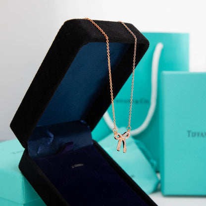 [Resenara Jewelry]RIBBON NECKLACE BOW PENDANT DIAMOND CHARM CHAIN