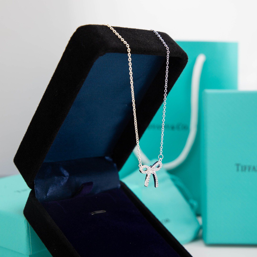 [Resenara Jewelry]RIBBON NECKLACE BOW PENDANT DIAMOND CHARM CHAIN
