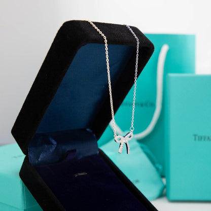 [Resenara Jewelry]RIBBON NECKLACE BOW PENDANT DIAMOND CHARM CHAIN
