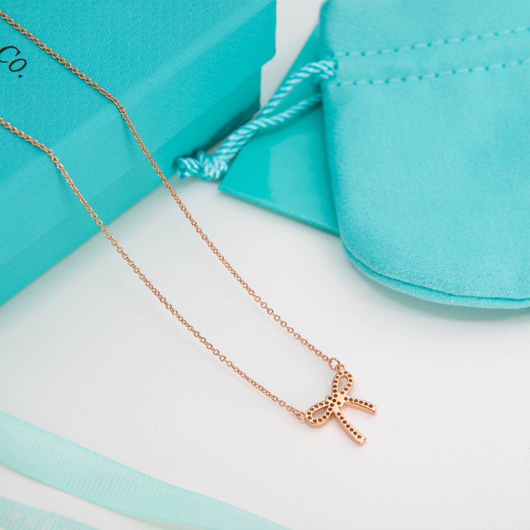 [Resenara Jewelry]RIBBON NECKLACE BOW PENDANT DIAMOND CHARM CHAIN